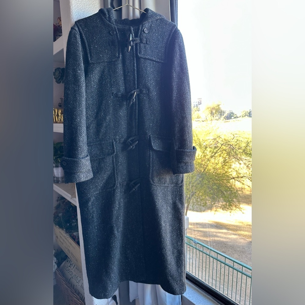 LRL Full Length 100% Wool Coat Speckled Grey herringbone toggle Medium petite